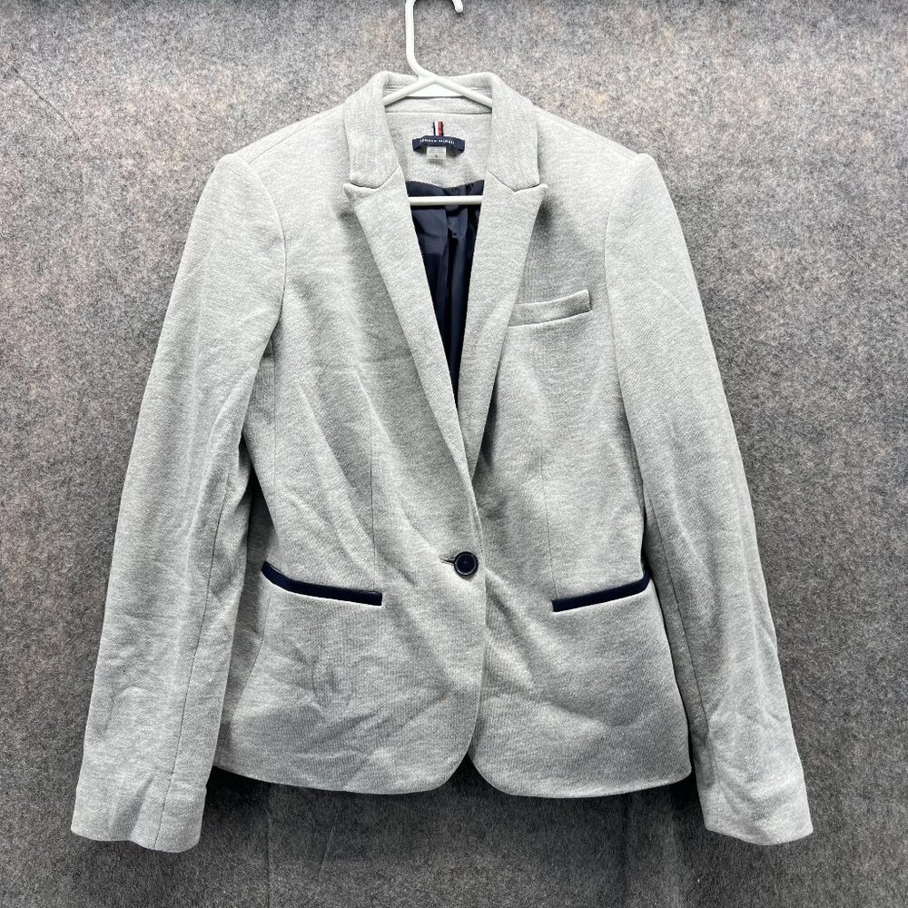 Tommy Hilfiger Blazer Women 8 Ladie Gray Suit Jacket Lined Dress Patch Elbow